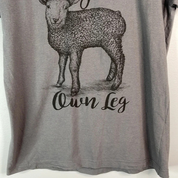 HARM LESS THREADS Eat Your Own Leg Lamb Graphic Tee Grey Short Sleeve Crew L - Picture 5 of 9